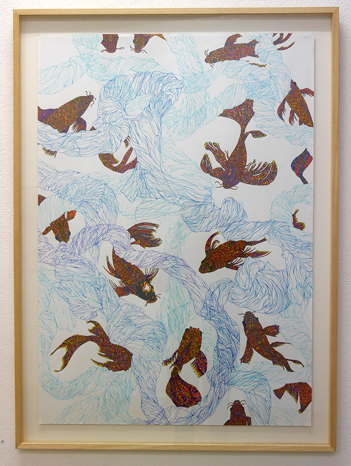 Barbara Lerch, Sans Titre. 112,5 x 82 x 3 cm encadré, encres sur papier, 2017