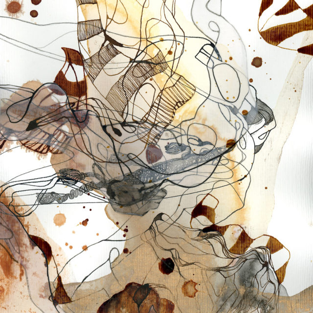 Barbara Lerch, Automne. 34,5 x 22 cm (46 x 34 x 3 cm encadré), encres et collages sur papier, 2021