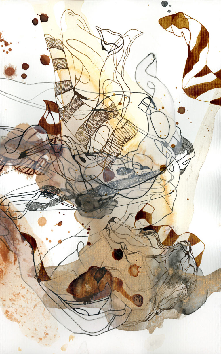 Barbara Lerch, Automne. 34,5 x 22 cm (46 x 34 x 3 cm encadré), encres et collages sur papier, 2021