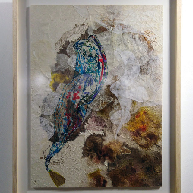Barbara Lerch, Etole. 61,5 x 44,5 cm (74 x 57 x 3 cm encadré), encres, café et collages sur carton mousse, 2021