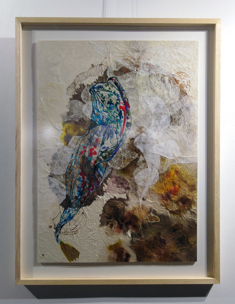 Barbara Lerch, Etole. 61,5 x 44,5 cm (74 x 57 x 3 cm encadré), encres, café et collages sur carton mousse, 2021