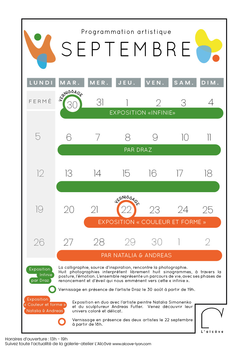 Agenda Septembre 2022 Galerie L'Alcôve